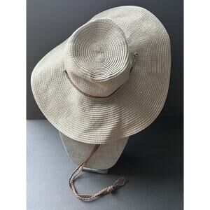 Free Authority Raffia wide Brim Floppy Hat Tan Boho Beach Resort Travel Packable